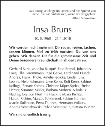 Traueranzeige von Insa Bruns von Tagesspiegel
