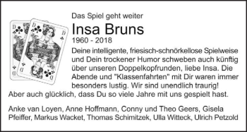 Traueranzeige von Insa Bruns von Tagesspiegel