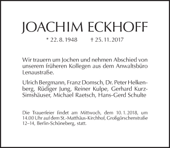 Traueranzeige von Joachim Eckhoff von Tagesspiegel