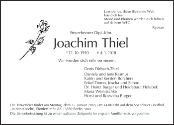 Traueranzeige von Joachim Thiel von Tagesspiegel