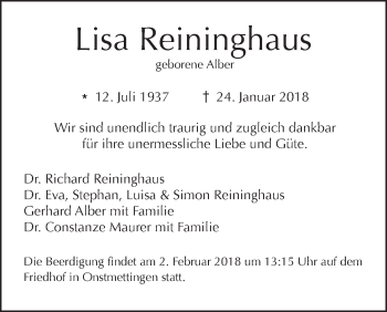 Traueranzeige von Lisa Reininghaus von Tagesspiegel