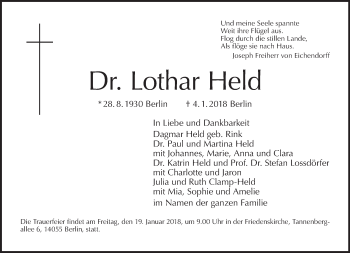 Traueranzeige von Lothar Held von Tagesspiegel