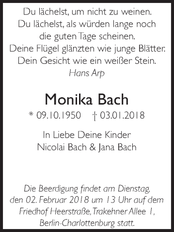 Traueranzeige von Monika Bach von Tagesspiegel