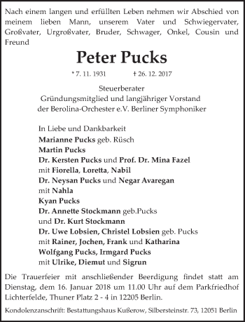 Traueranzeige von Peter Pucks von Tagesspiegel