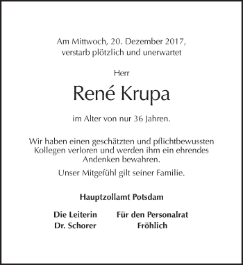 Traueranzeige von René Krupa von Tagesspiegel