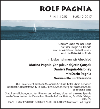 Traueranzeige von Rolf Pagnia von Tagesspiegel