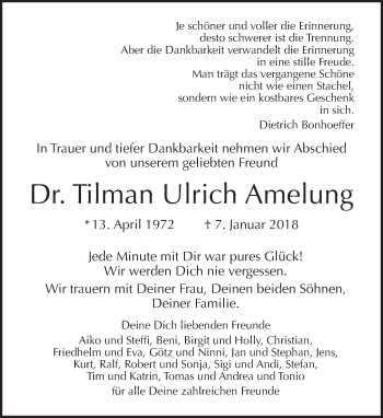 Traueranzeige von Tilman Ulrich Amelung von Tagesspiegel