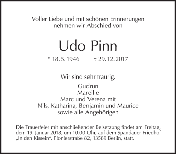 Traueranzeige von Udo Pinn von Tagesspiegel