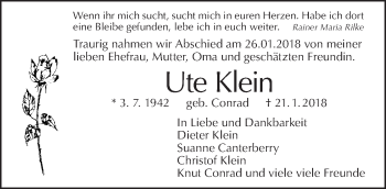 Traueranzeige von Ute Klein von Tagesspiegel