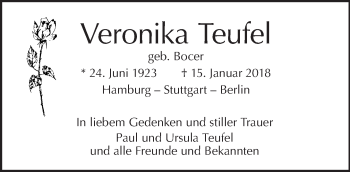 Traueranzeige von Veronika Teufel von Tagesspiegel