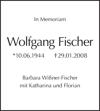 Traueranzeige von Wolfgang Fischer von Tagesspiegel