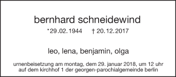 Traueranzeige von bernhard schneidewind von Tagesspiegel