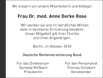 Traueranzeige von Anne Derke Rose von Tagesspiegel