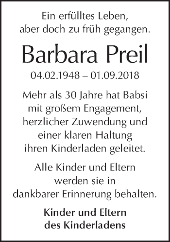 Traueranzeige von Barbara Preil von Tagesspiegel