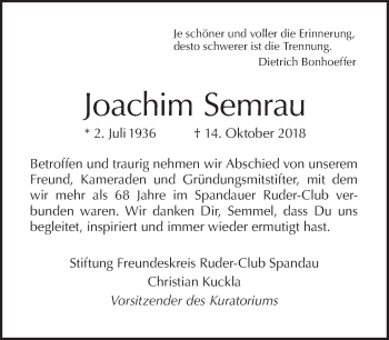 Traueranzeige von Joachim Semrau von Tagesspiegel