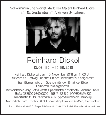 Traueranzeige von Reinhard Dickel von Tagesspiegel