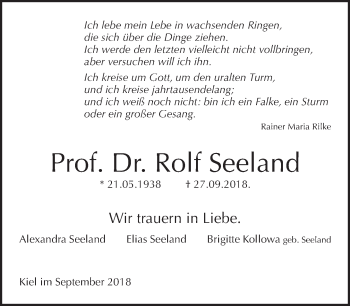 Traueranzeige von Rolf Seeland von Tagesspiegel