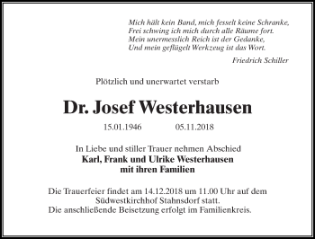 Traueranzeige von Josef Westerhausen von Tagesspiegel