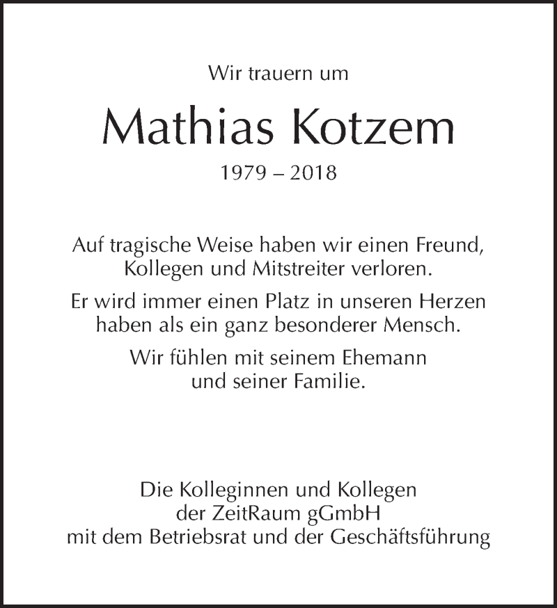  Traueranzeige für Mathias Kotzem vom 25.11.2018 aus Tagesspiegel
