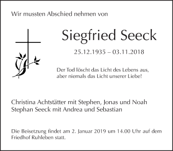 Traueranzeige von Siegfried Seeck von Tagesspiegel