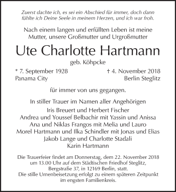 Traueranzeige von Ute Charlotte Hartmann von Tagesspiegel