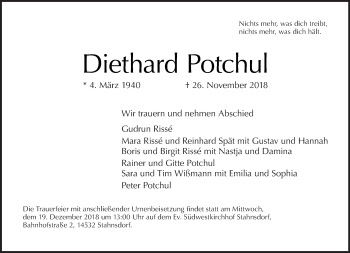 Traueranzeige von Diethard Potchul von Tagesspiegel