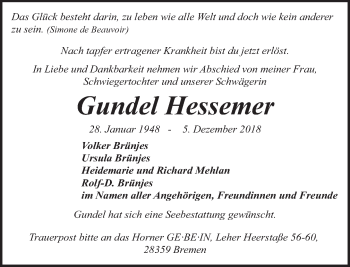 Traueranzeige von Gundel Hessemer von Tagesspiegel