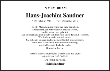 Traueranzeige von Hans-Joachim Sandner von Tagesspiegel