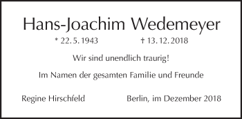Traueranzeige von Hans-Joachim Wedemeyer von Tagesspiegel
