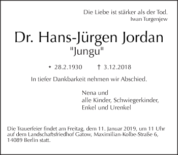 Traueranzeige von Hans-Jürgen Jordan von Tagesspiegel