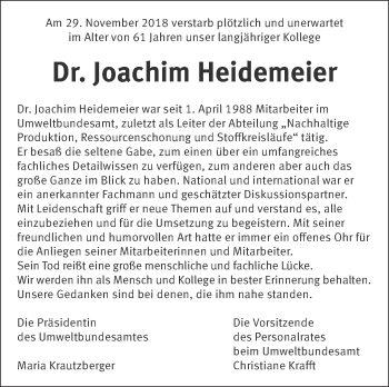 Traueranzeige von Joachim Heidemeier von Tagesspiegel