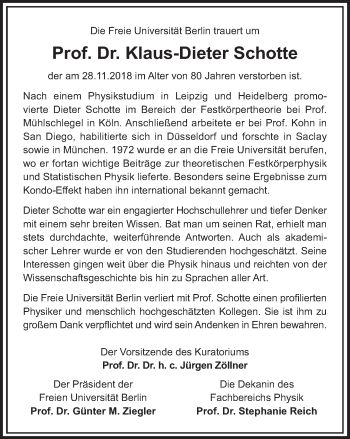 Traueranzeige von Klaus-Dieter Schotte von Tagesspiegel