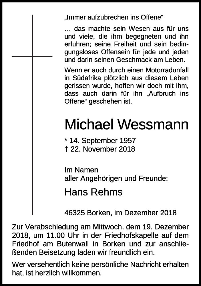  Traueranzeige für Michael Wessmann vom 14.12.2018 aus Tagesspiegel