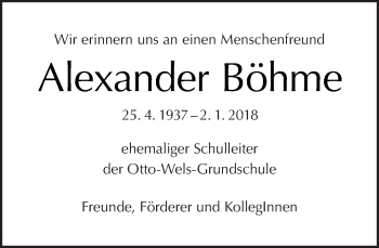 Traueranzeige von Alexander Böhme von Tagesspiegel
