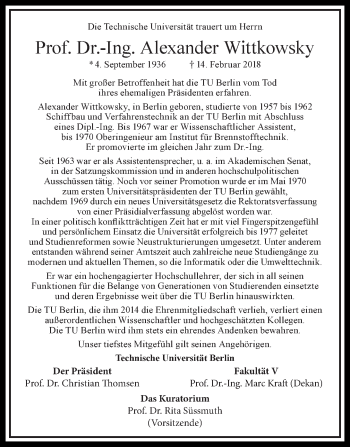 Traueranzeige von Alexander Wittkowsky von Tagesspiegel
