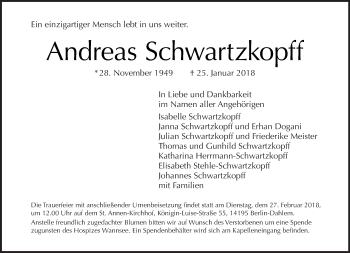 Traueranzeige von Andreas Schwartzkopff von Tagesspiegel