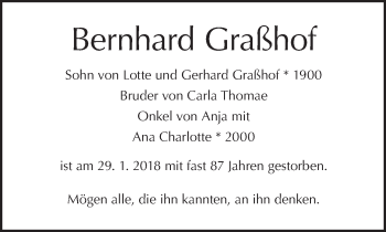 Traueranzeige von Bernhard Graßhof von Tagesspiegel