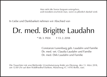 Traueranzeige von Brigitte Laudahn von Tagesspiegel
