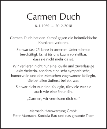 Traueranzeige von Carmen Duch von Tagesspiegel