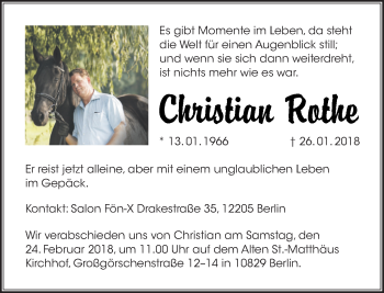 Traueranzeige von Christian Rothe von Tagesspiegel