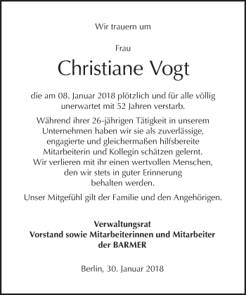 Traueranzeige von Christiane Vogt von Tagesspiegel