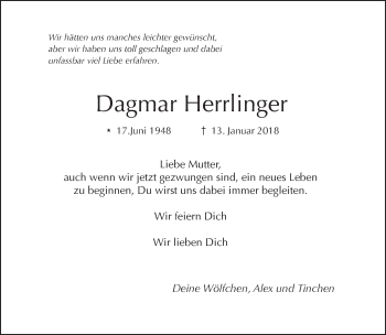 Traueranzeige von Dagmar Herrlinger von Tagesspiegel