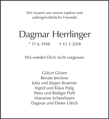 Traueranzeige von Dagmar Herrlinger von Tagesspiegel