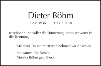 Traueranzeige von Dieter Böhm von Tagesspiegel