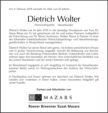 Traueranzeige von Dietrich Wolter von Tagesspiegel