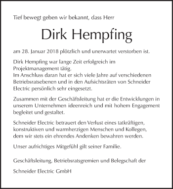 Traueranzeige von Dirk Hempfing von Tagesspiegel