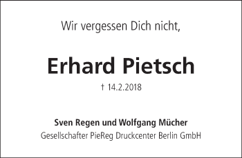 Traueranzeige von Erhard Pietsch von Tagesspiegel