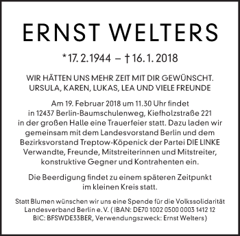 Traueranzeige von Ernst Welters von Tagesspiegel