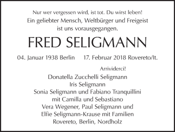 Traueranzeige von Fred Seligmann von Tagesspiegel