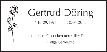 Traueranzeige von Gertrud Döring von Tagesspiegel